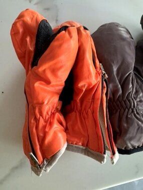 7AM Enfant Kids Winter Mittens Lot of 2 | Orange & Brown Zipper Gloves 1-2T 2-4T